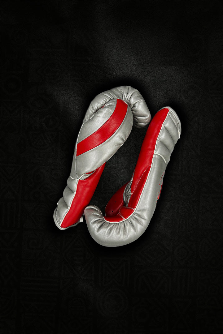 Grey and Red  Lace Up Training Gloves