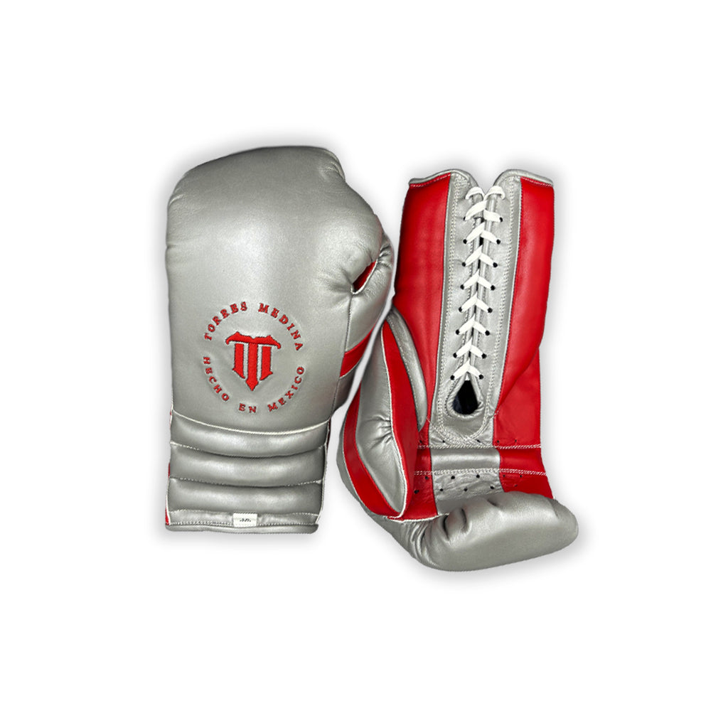 Grey and Red  Lace Up Training Gloves