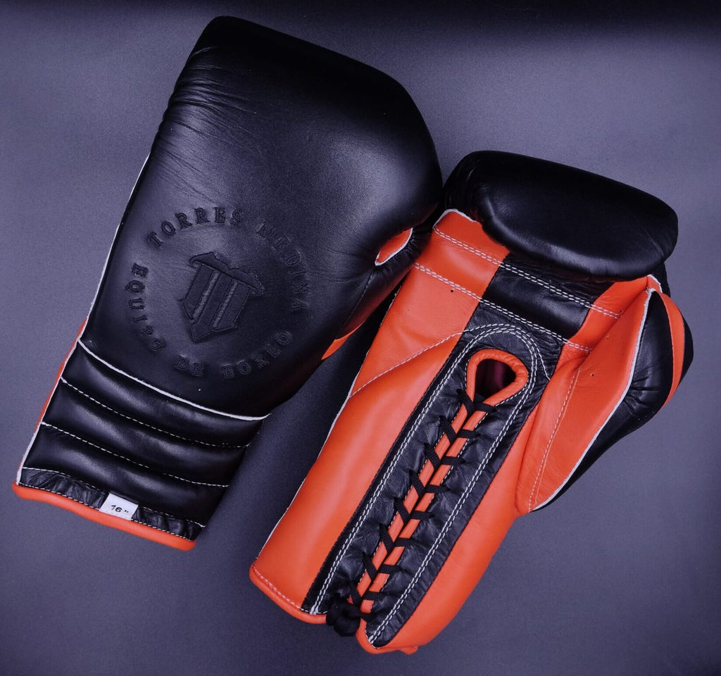 Black and Orange Pu Lace Up Training Gloves