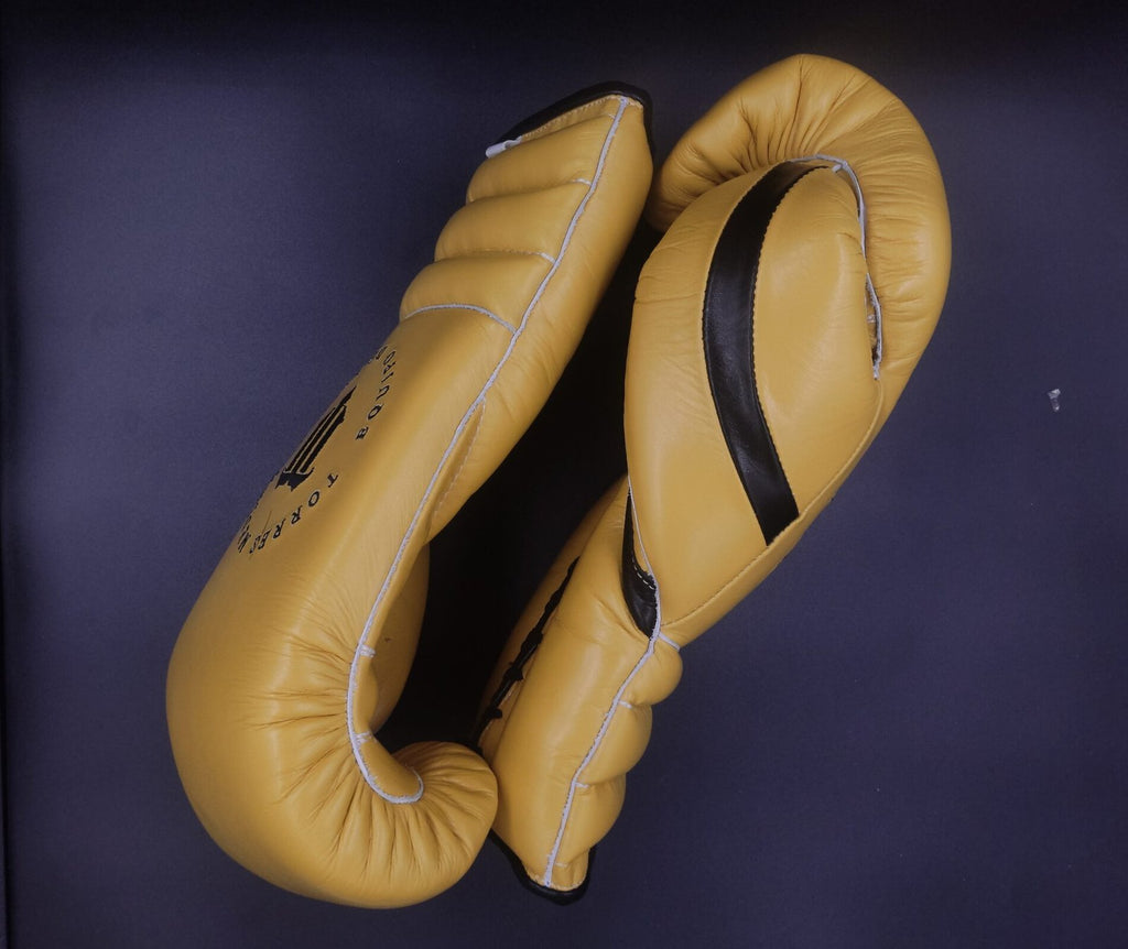 Yellow and Black Pu Padding Lace Up Training Gloves