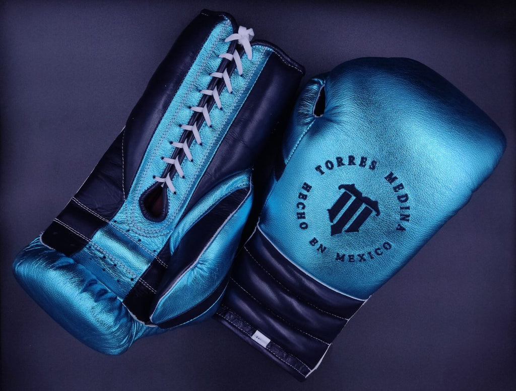 Metallic Blue and Deep Blue Pu Lace Up Training Gloves