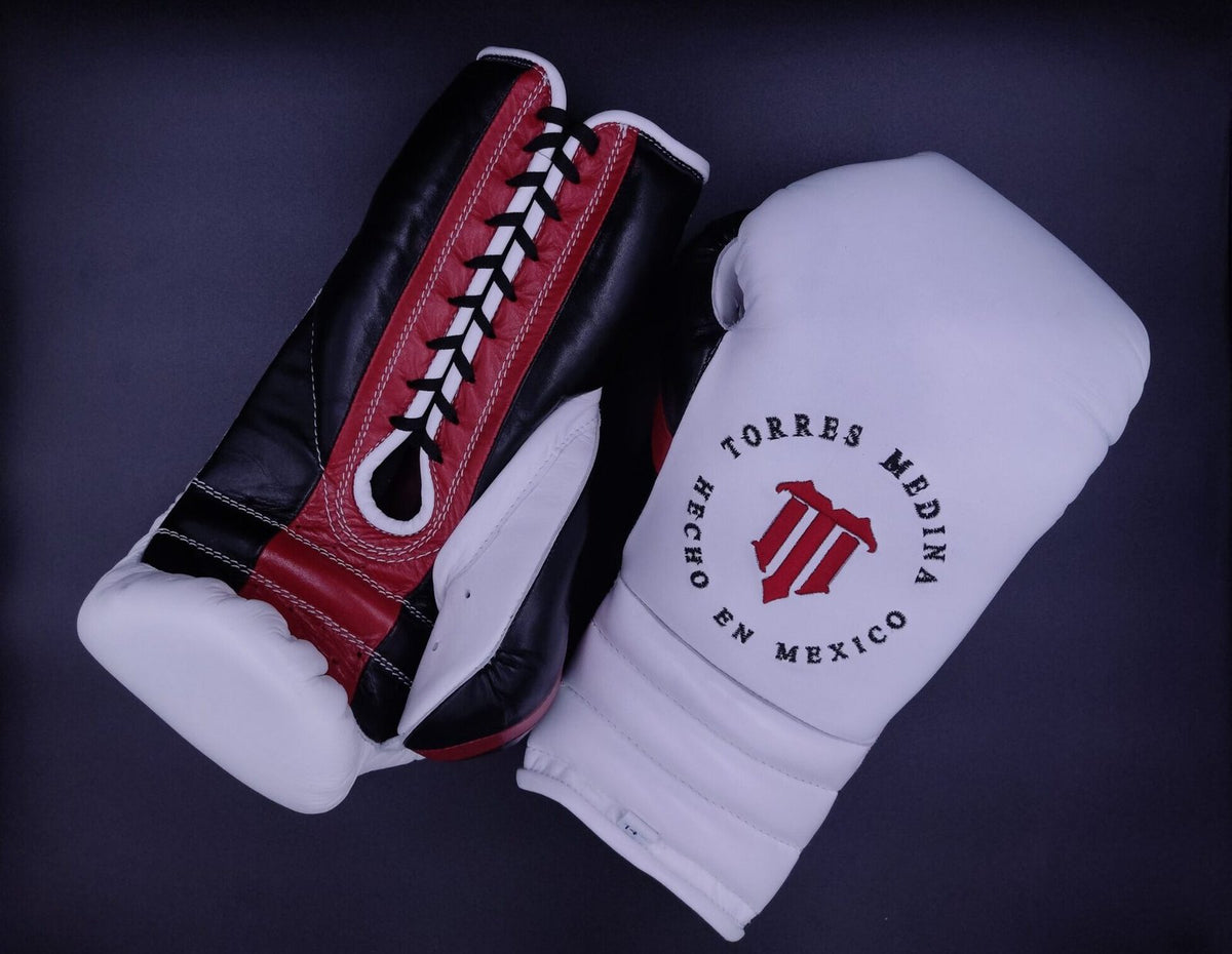 White/Red And Black Pu Padding Lace Up Training Gloves