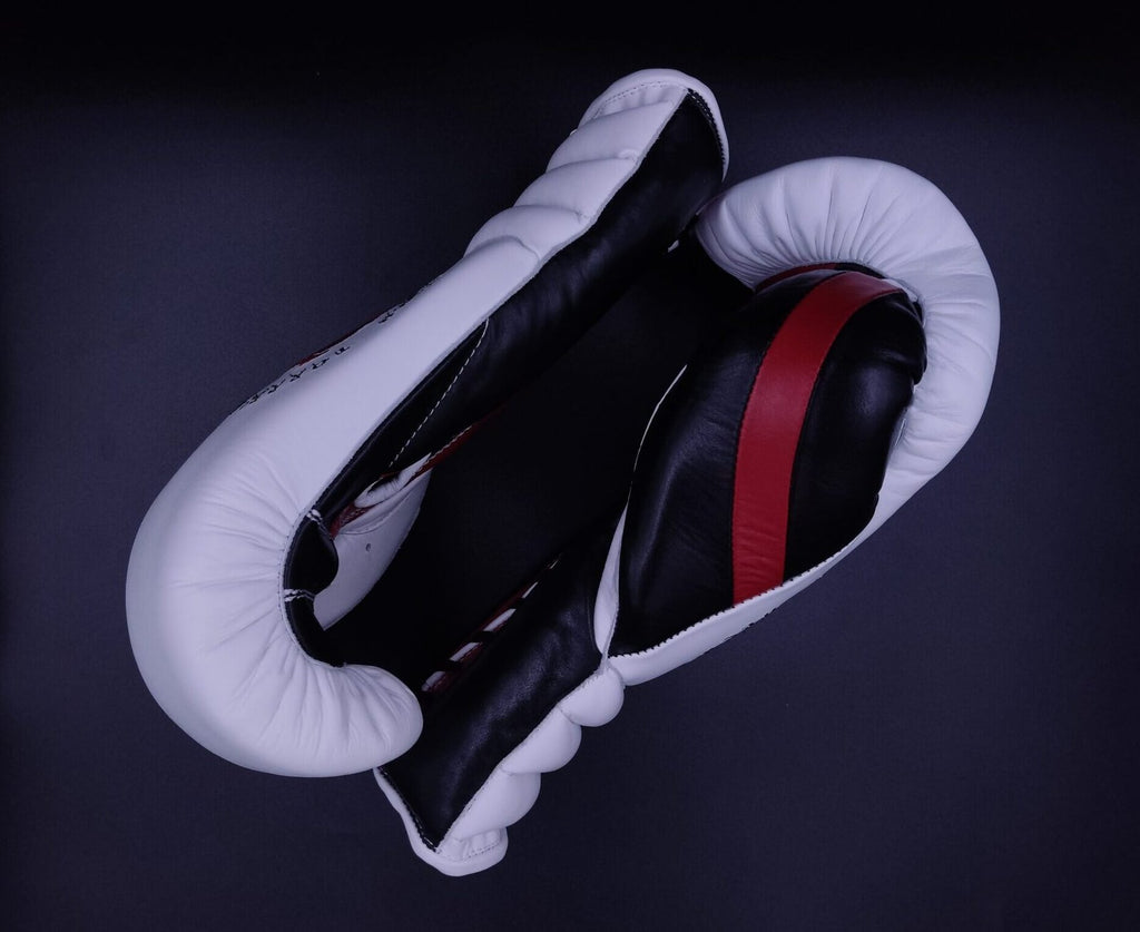 White/Red And Black Pu Padding Lace Up Training Gloves