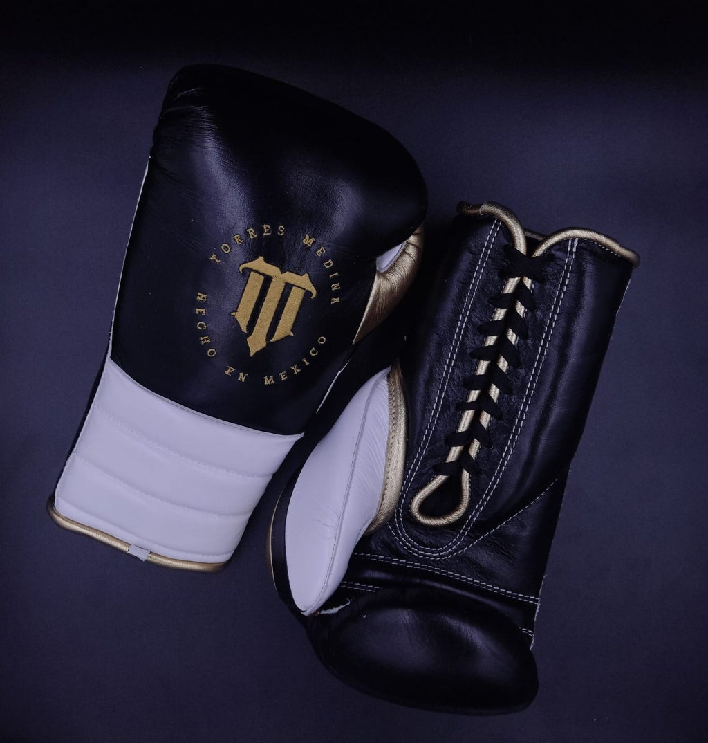 Black/White and Gold HHF Lace Up Training Gloves