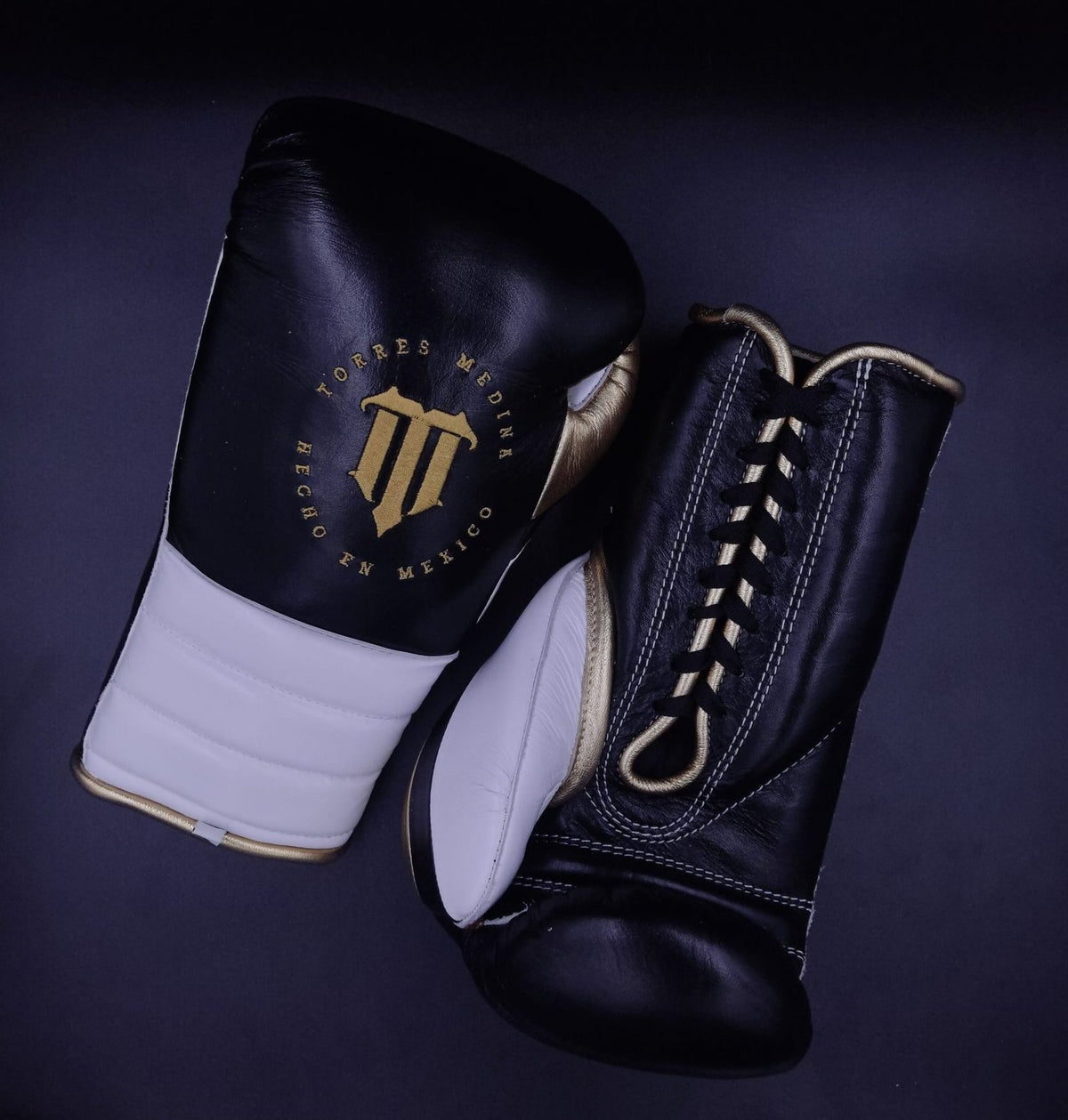 Black/White and Gold HHF Lace Up Training Gloves