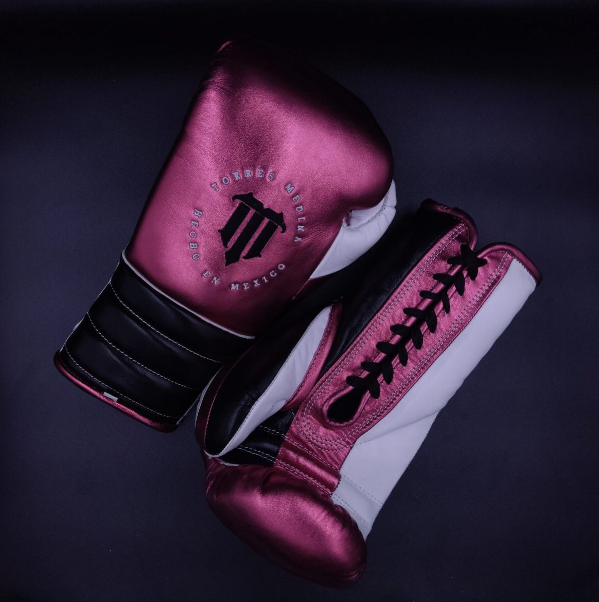 Black/Metallic Pink & White HHF Lace Up Training Gloves