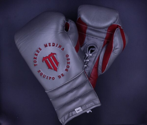 Grey and Red Pu Padding Lace Up Training Gloves