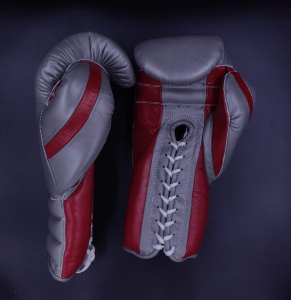 Grey and Red Pu Padding Lace Up Training Gloves - Image 2