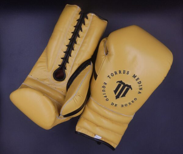 Yellow and Black Pu Padding Lace Up Training Gloves