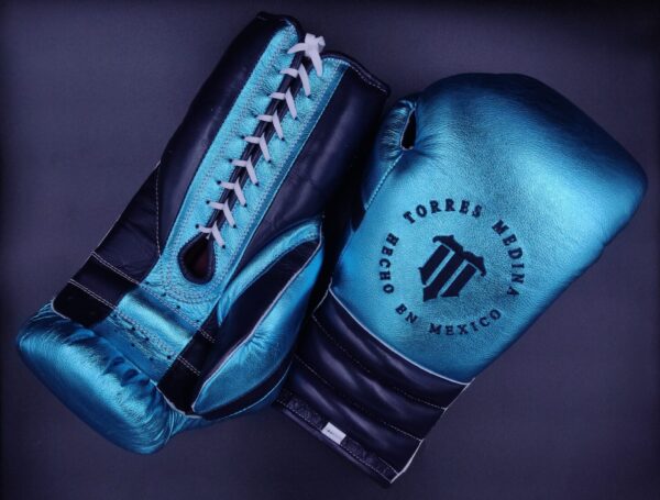 Metallic Blue and Deep Blue Pu Lace Up Training Gloves