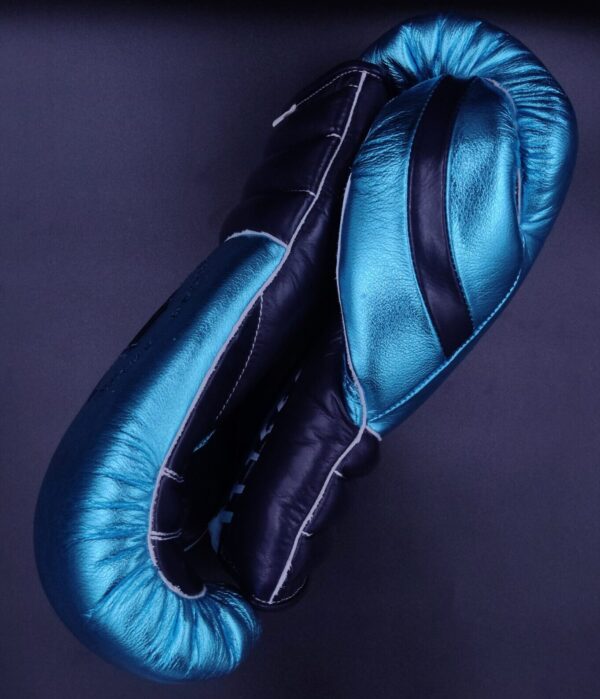 Metallic Blue and Deep Blue Pu Lace Up Training Gloves - Image 2