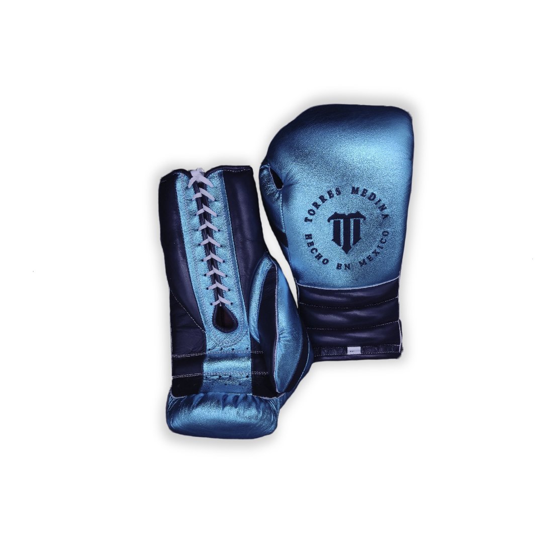 Metallic Blue and Deep Blue Pu Lace Up Training Gloves - Image 2